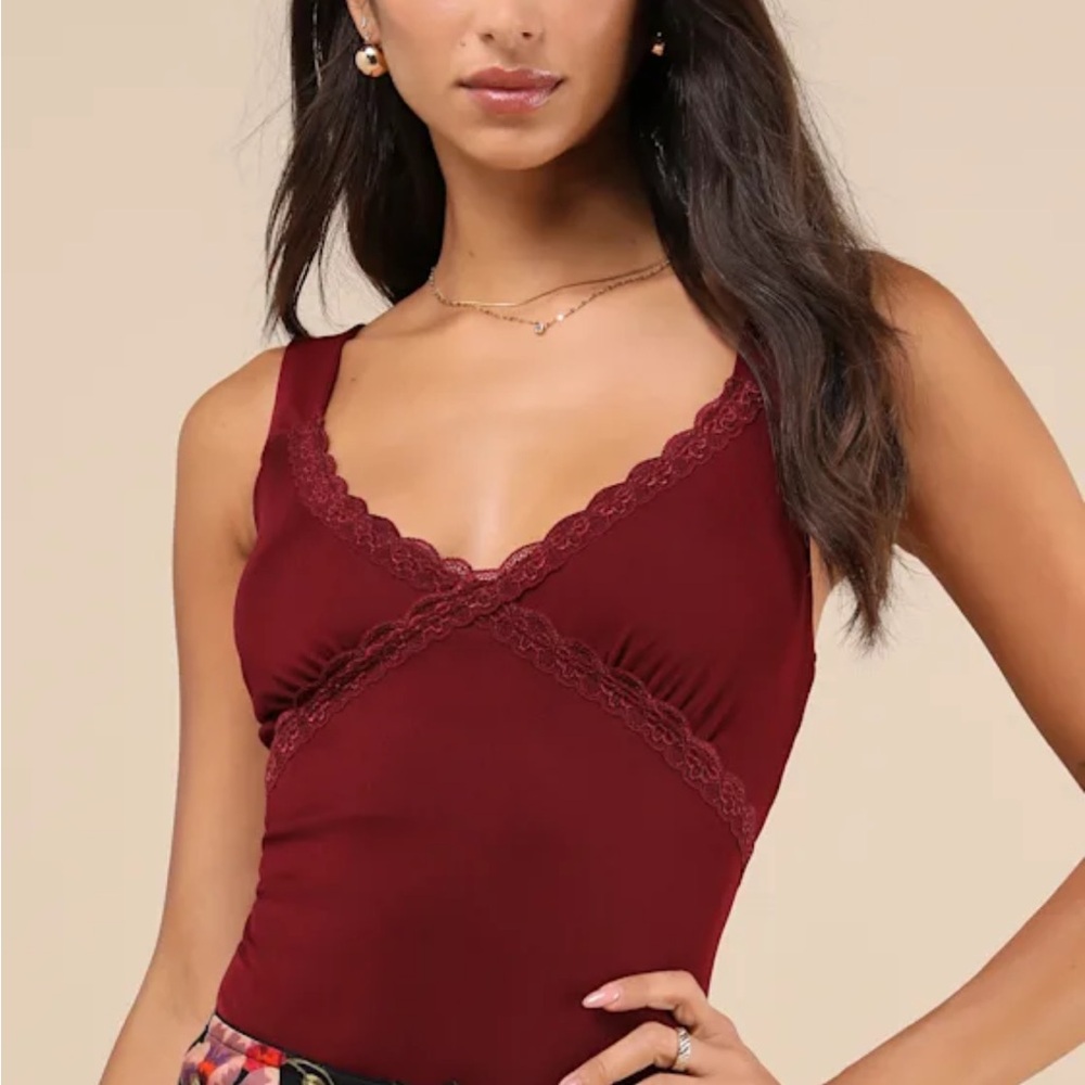 Perfectly Effortless Burgundy Mesh
Lace Sleeveless Bodysuit